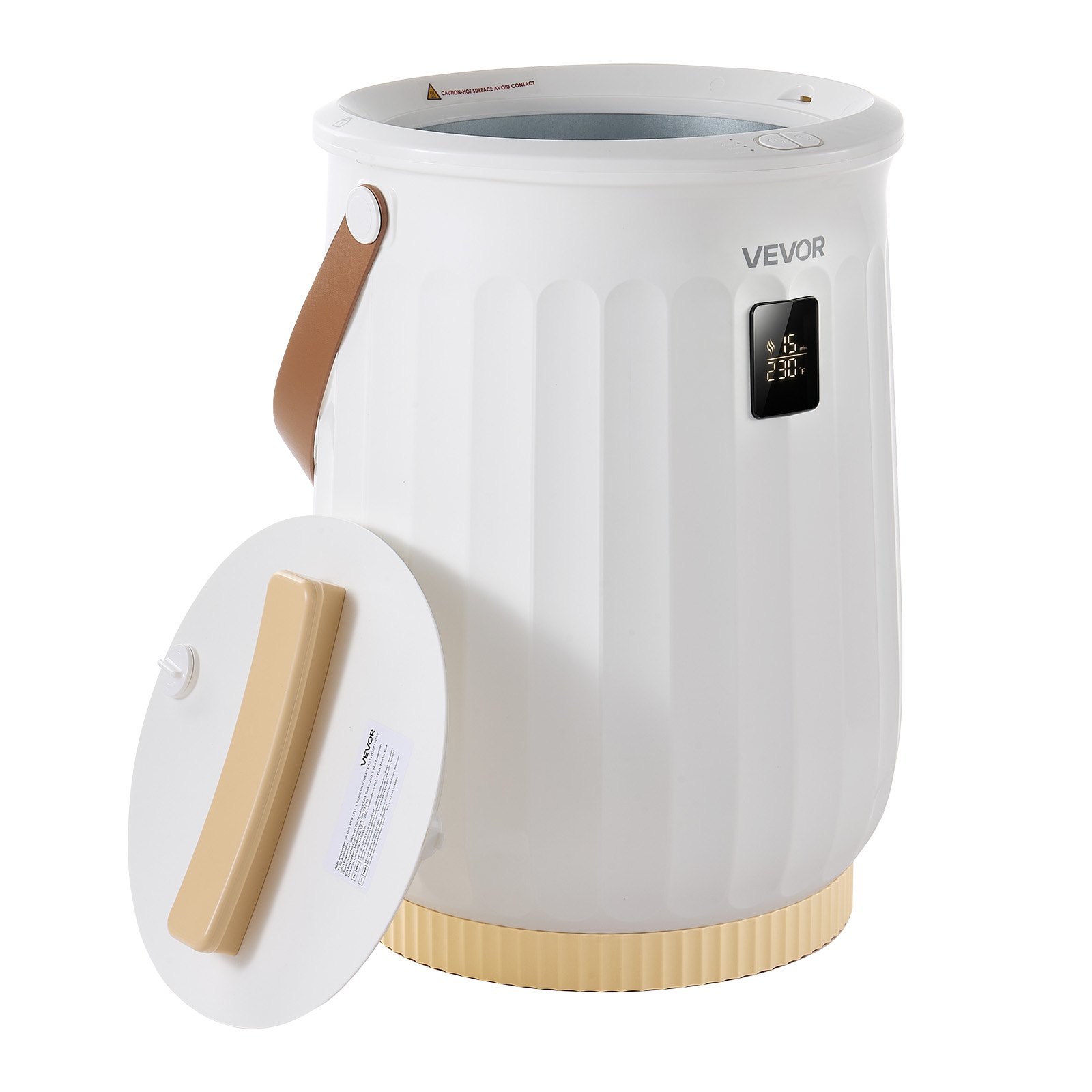 VEVOR Towel Warmers for Bathroom 20L Heated Towel Bucket with LED Display, Rapid Heating, 4 Adjustable Timer, Wood Handle, Auto Shut Off, Fits Oversized Towels, Blankets, Bathrobes, for Women, White