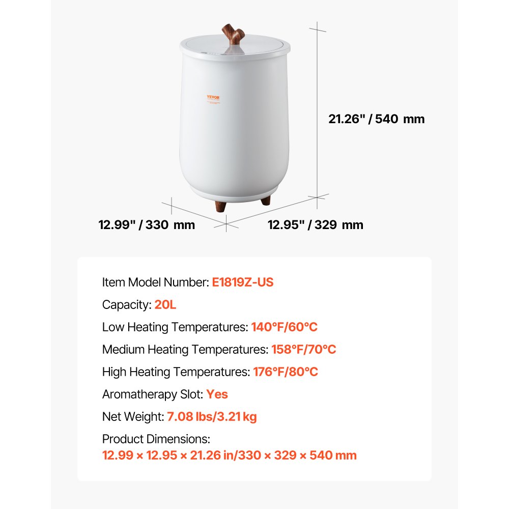 Aquecedores de toalhas VEVOR para banheiro, balde aquecedor de toalhas com desligamento automático para spa, serve para até 3 toalhas de banho grandes, cobertores, roupas, roupões, pijamas e muito mais