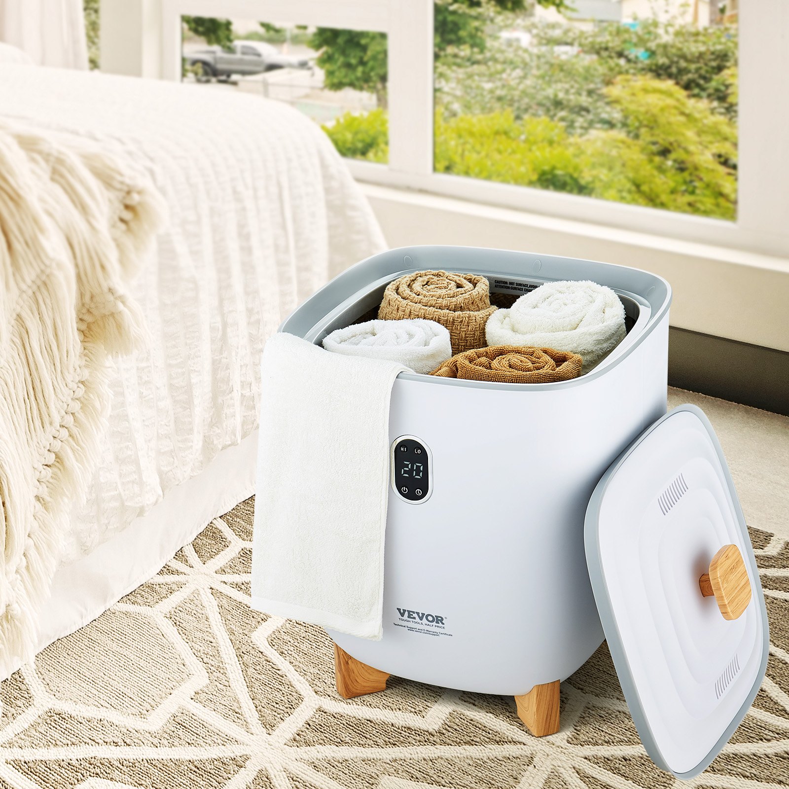 Aquecedores de toalhas VEVOR para banheiro, balde aquecedor de toalhas de 25 L com desligamento automático para spa, acomoda até 5 toalhas de banho grandes, cobertores, roupas, roupões, pijamas e muito mais