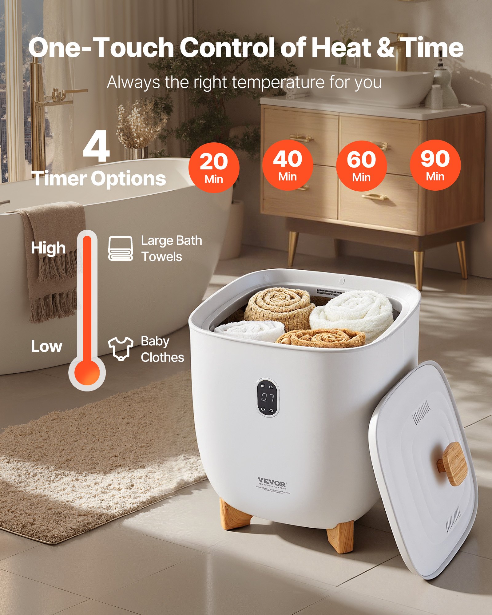 Aquecedores de toalhas VEVOR para banheiro, balde aquecedor de toalhas de 25 L com desligamento automático para spa, acomoda até 5 toalhas de banho grandes, cobertores, roupas, roupões, pijamas e muito mais