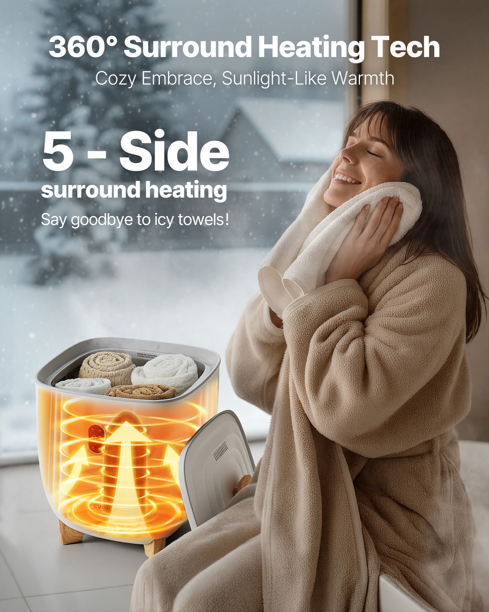 VEVOR Towel Warmers for Bathroom, 25 L Towel Warmer Bucket with Auto Shut Off for Spa Fits up to 5 Oversized Bath Towels, Blankets, Clothes, Bathrobes, PJ's and More