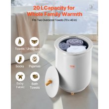 VEVOR Towel Warmer Bucket, 20L Large Towel Warmer for Bathroom, Auto Shut Off Towel Heater Fits up to Two 40"x70" Oversized Towels, Bathrobes, Blankets, 4-Level Timer Towel Warmer Ideal for Spa, Gray