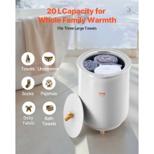 VEVOR Towel Warmer Bucket, 20L Heated Towel Warmer with LED Light, Large Blanket Warmers for Bathroom, 20/40/60/90 Mins Auto Shut off and Temperature Setting, for SPA, Home, Countertop, Floor, Gray