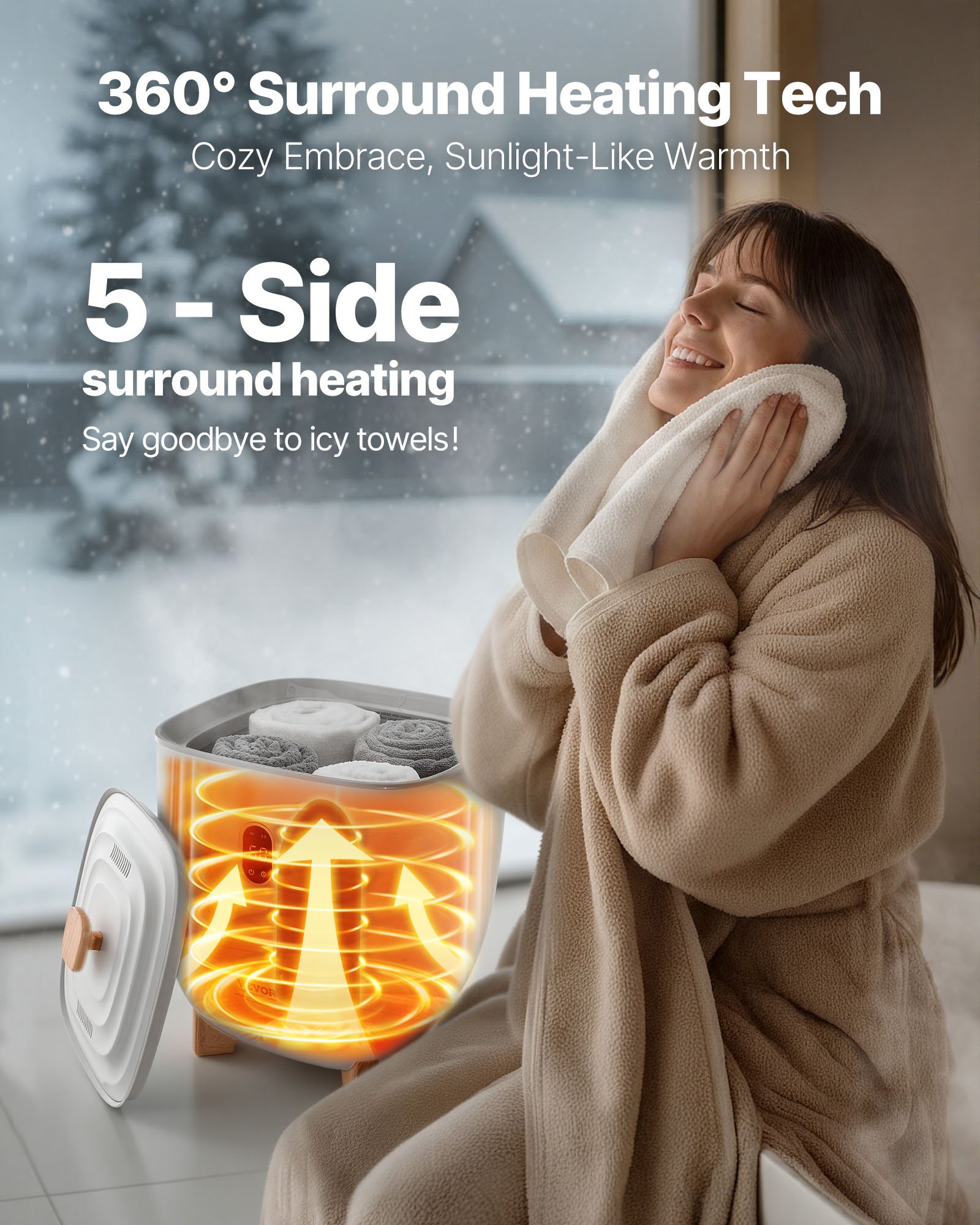 VEVOR Towel Warmers for Bathroom, 25 L Towel Warmer Bucket with Auto Shut Off for Spa Fits up to 5 Oversized Bath Towels, Blankets, Clothes, Bathrobes, PJ's and More