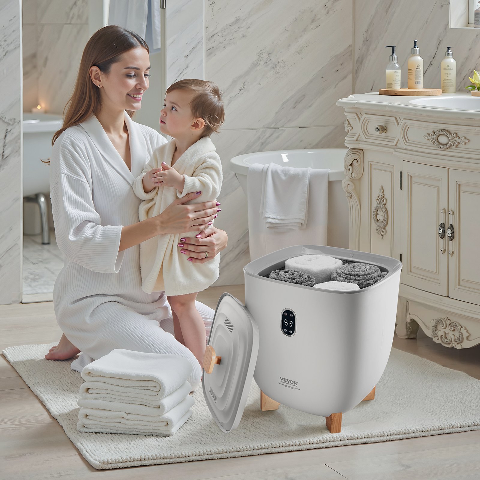VEVOR Towel Warmers for Bathroom, 25 L Towel Warmer Bucket with Auto Shut Off for Spa Fits up to 5 Oversized Bath Towels, Blankets, Clothes, Bathrobes, PJ's and More