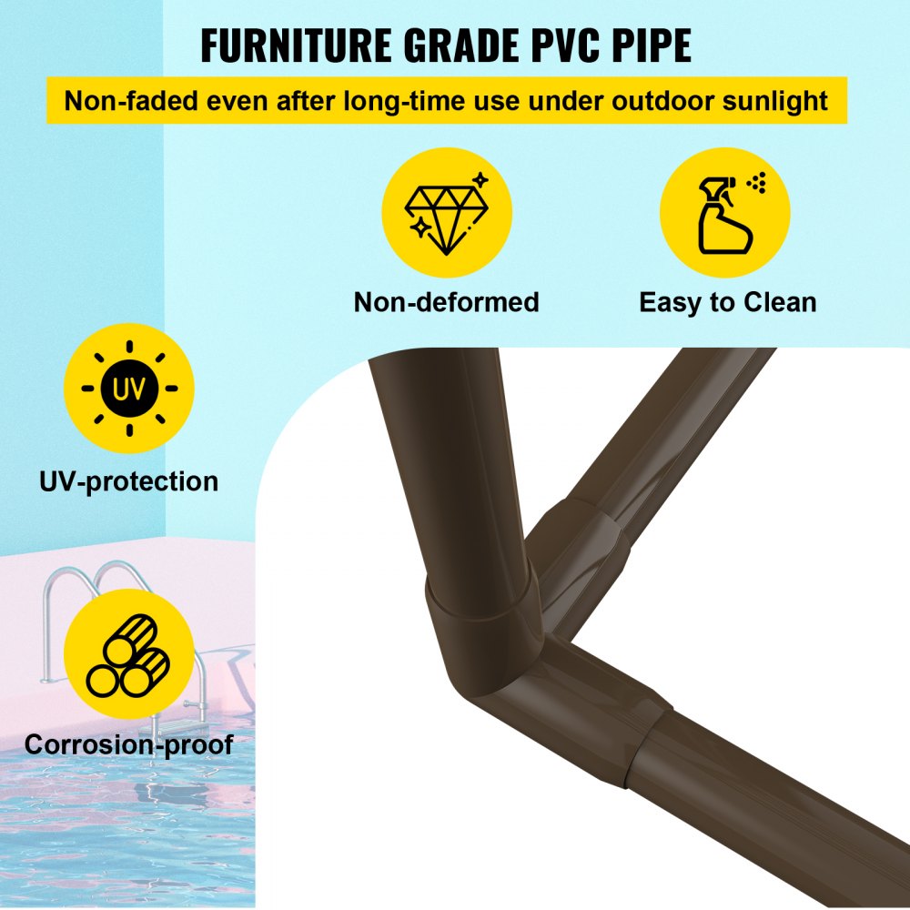 VEVOR Toallero para piscina, 8 barras, marrón, organizador de almacenamiento triangular independiente de PVC para exteriores, incluye 8 clips para toallas, bolsa de malla, gancho, también almacena flotadores y paletas, para playa, piscina