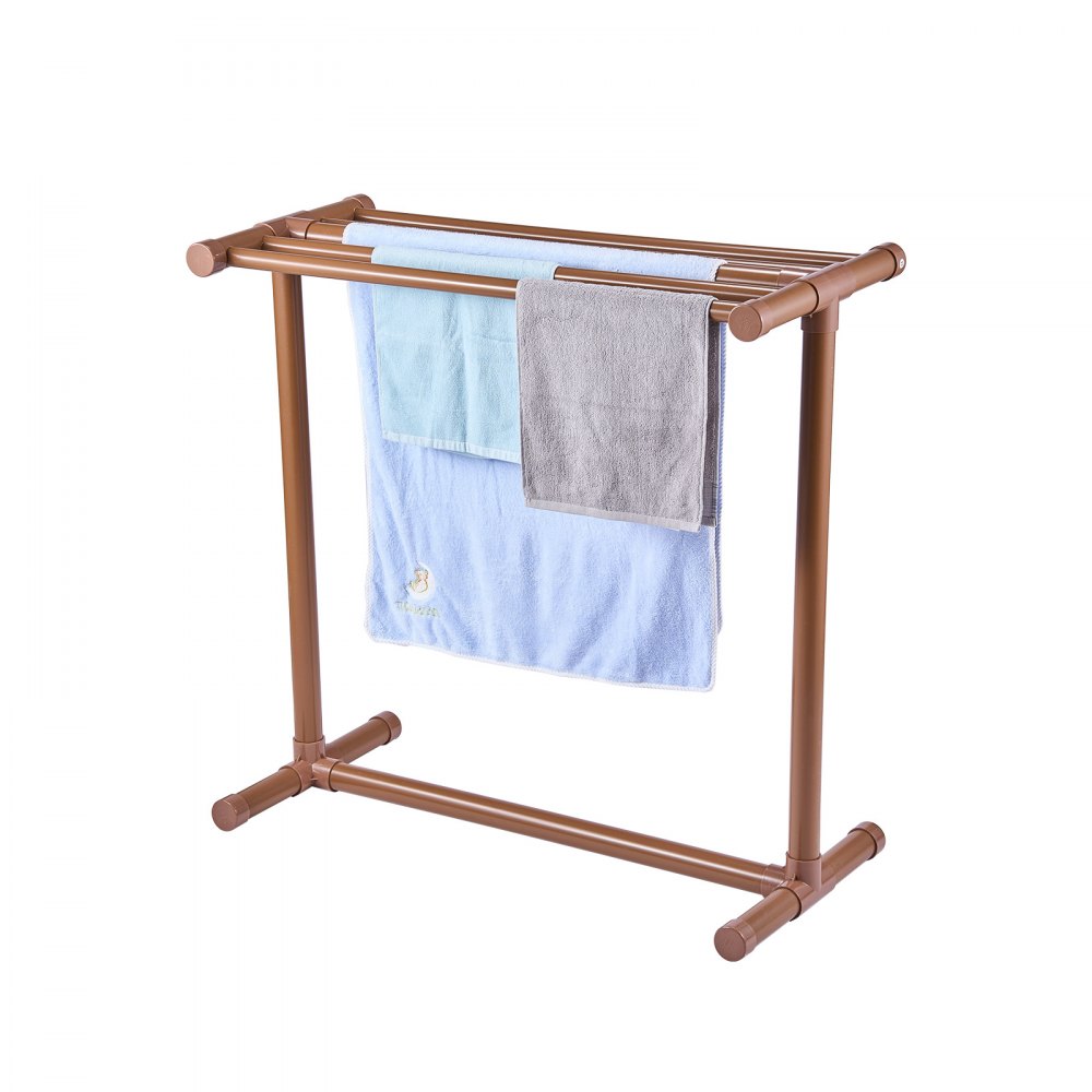 VEVOR Pool Towel Rack, 5 Bar, Brown, Freestanding Outdoor PVC T-Shape Poolside Storage Organizer, Include 8 Towel Clips, Mesh Bag, Hook, Also Stores Floats and Paddles, for Beach, Swimming Pool, Home