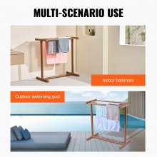 VEVOR Pool Towel Rack, 5 Bar, Brown, Freestanding Outdoor PVC T-Shape Poolside Storage Organizer, Include 8 Towel Clips, Mesh Bag, Hook, Also Stores Floats and Paddles, for Beach, Swimming Pool, Home