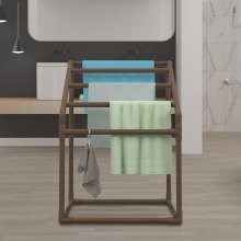 VEVOR Pool Towel Rack, 5 Bar, Brown, Freestanding Outdoor PVC Trapedozal Poolside Storage Organizer, Include 8 Towel Clips, Mesh Bag, Hook, Also Stores Floats and Paddles, for Beach, Swimming Pool