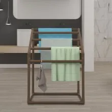 VEVOR Pool Towel Rack, 5 Bar, Brown, Freestanding Outdoor PVC Trapedozal Poolside Storage Organizer, Include 8 Towel Clips, Mesh Bag, Hook, Also Stores Floats and Paddles, for Beach, Swimming Pool