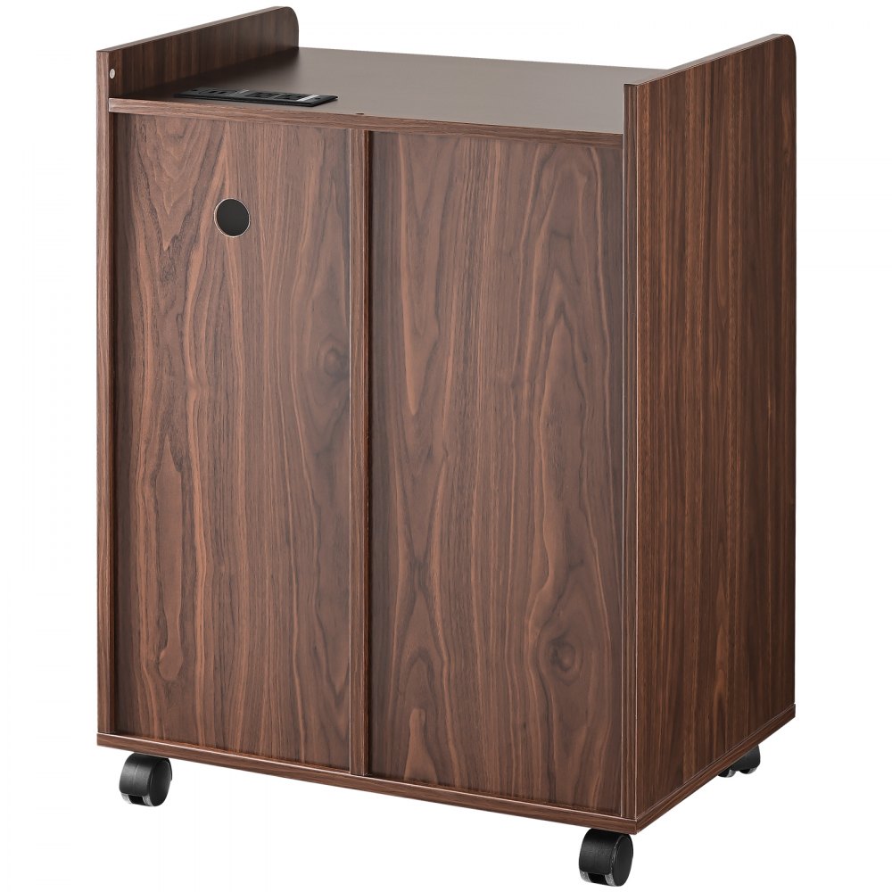 VEVOR Wood File Cabinet, Mobile Printer Cabinet 3-Drawer, with 2 Outlets and 2 USB Ports, Printer Stand with Open Storage Shelves for Home Office, Rustic Brown, EPA and CARB Certified