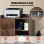 VEVOR Wood File Cabinet, Mobile Printer Cabinet 3-Drawer, with 2 Outlets and 2 USB Ports, Printer Stand with Open Storage Shelves for Home Office, Rustic Brown, EPA and CARB certified