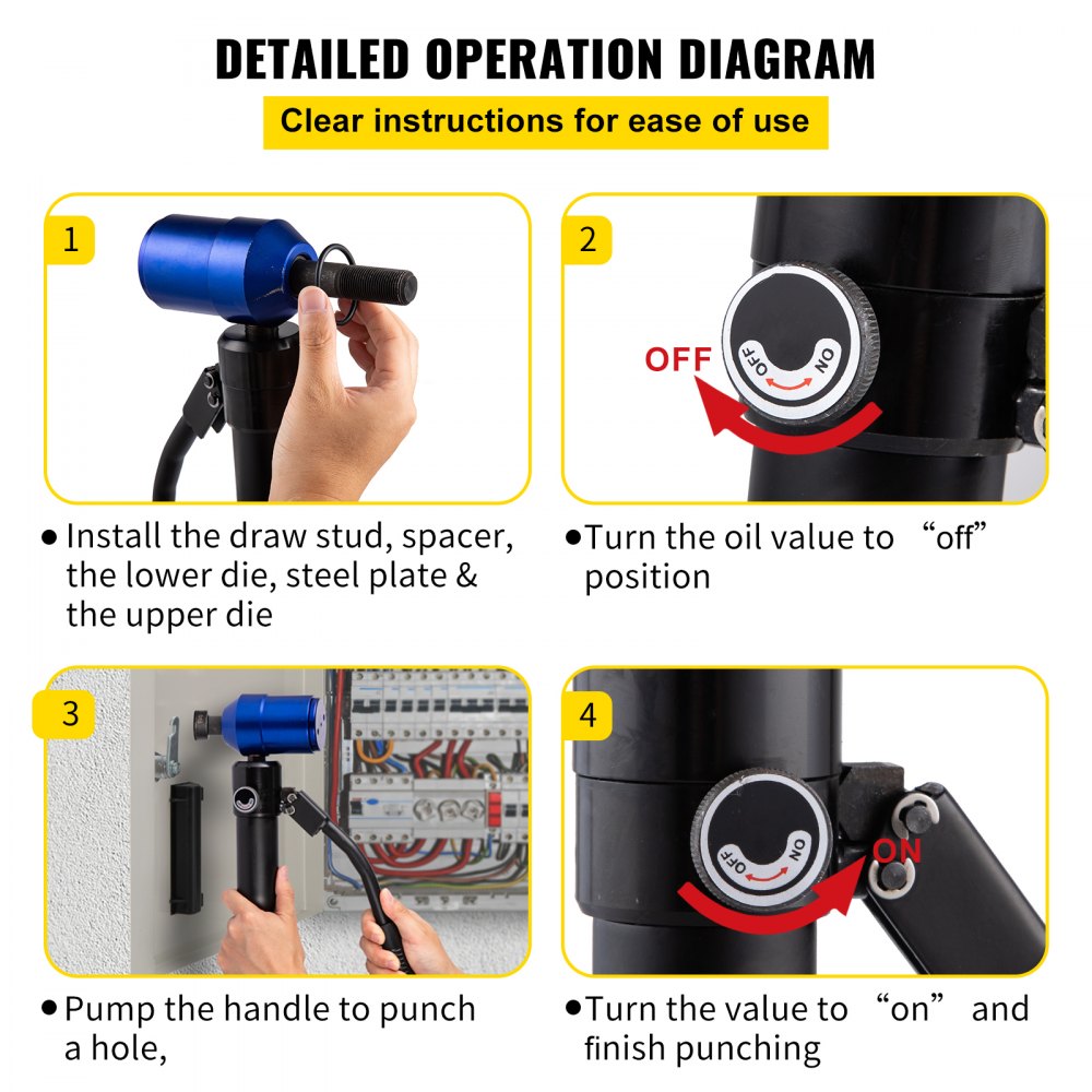 VEVOR Hydraulic Knockout Punch Set, 98KN(10 T) Knockout Hole Punch Driver Kit, 6 Dies Ranging from 1/2 to 2 inch, for Punching Hole on the Switchboard, Steel Plate, Electrical Cabinet