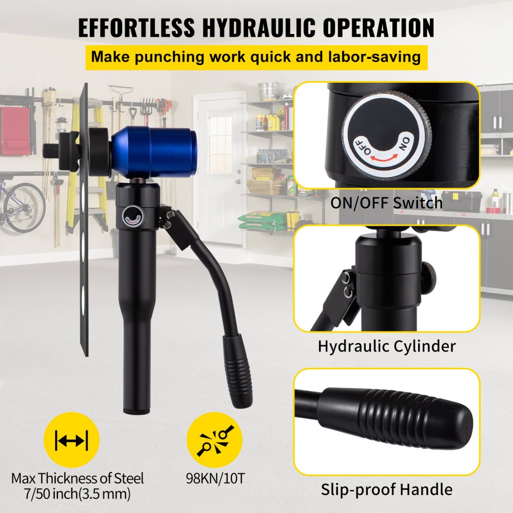 VEVOR Hydraulic Knockout Punch Set, 98KN(10 T) Knockout Hole Punch Driver Kit, 6 Dies Ranging from 1/2 to 2 inch, for Punching Hole on the Switchboard, Steel Plate, Electrical Cabinet