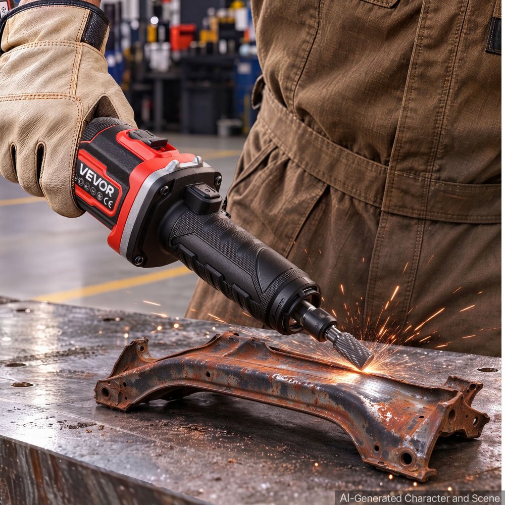 VEVOR Cordless Die Grinder, 20V 3-Speed 26000RPM Straight Power Grinder, 1000W Brushless Motor, 6.35mm Collet, Lightweight & Comfortable Grip for Grinding, Polishing, Cutting (Battery Not Included)