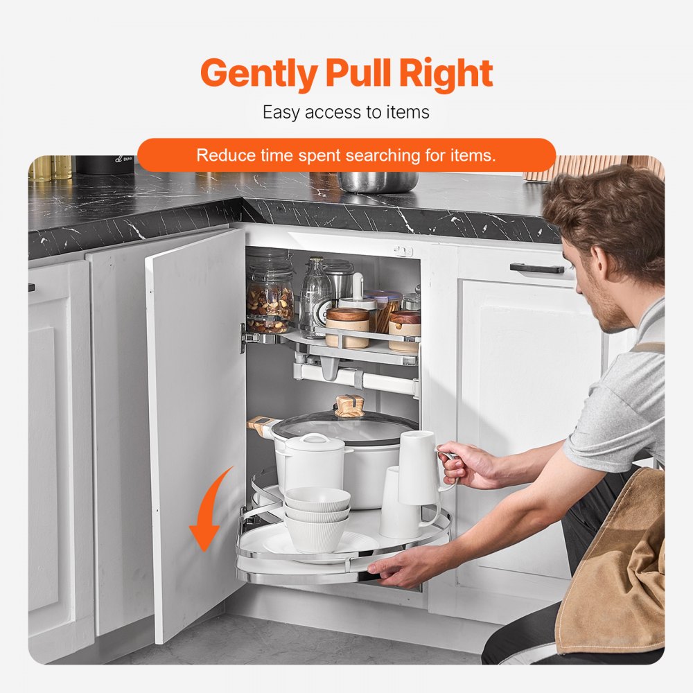 VEVOR Swing Right Blind Corner Cabinet, Pull Out Organizer for 36 inch Width Blind Cabinet, 2 Tier Height Adjustable Swing Tray, Soft Close Kitchen Cloud Blind Organizer, Right Open