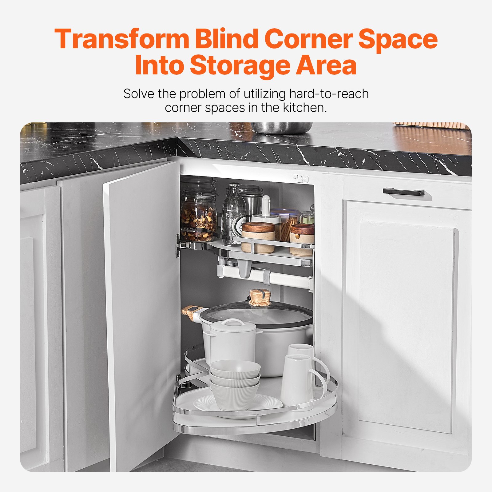 VEVOR Swing Right Blind Corner Cabinet, Pull Out Organizer for 36 inch Width Blind Cabinet, 2 Tier Height Adjustable Swing Tray, Soft Close Kitchen Cloud Blind Organizer, Right Open