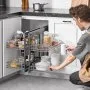 VEVOR Min 15"W Opening Blind Corner Pull Out Organizer, 2 Tier 4 Shelf Kitchen Cabinet Organizer, Chrome Carbon Steel Storage Basket, Slide Out Storage Organizer, Left & Right Open Compatible