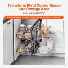 2 Tier 4 Shelf Blind Corner Pull Out Organizer Chrome Kitchen Cabinet Basket