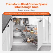 2 Tier 4 Shelf Blind Corner Pull Out Organizer Chrome Kitchen Cabinet Basket