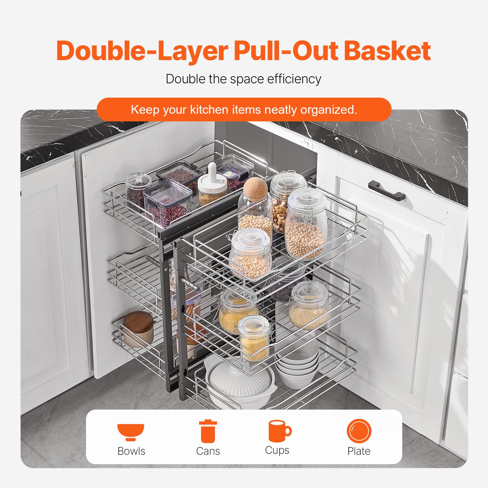 VEVOR Min 15"W Opening Blind Corner Pull Out Organizer, 3 Tier 6 Shelf Kitchen Cabinet Organizer, Chrome Carbon Steel Storage Basket, Slide Out Storage Organizer, Left & Right Open Compatible