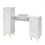 VEVOR Manicure Table, Glass Top Nail Desk, Makeup Dressing Nail Station with Storage Cabinets, Acetone-Resistant Nail Tech Table for Beauty Salon Spa Workstation with 8 Metal Legs, Wrist Rest, White