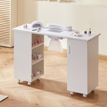 VEVOR Manicure Table, Nail Table Station with Electric Dust Collector, Moveable Nail Tech Desk with 8 Wheels (4 Lockable), 3 Dust Bag & Wrist Rest, MDF Nail Art Workstation for Spa Beauty Salon, White