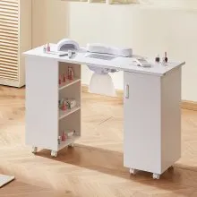 VEVOR Manicure Table, Nail Table Station with Electric Dust Collector, Moveable Nail Tech Desk with 8 Wheels (4 Lockable), 3 Dust Bag & Wrist Rest, MDF Nail Art Workstation for Spa Beauty Salon, White