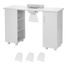 VEVOR Manicure Table, Nail Table Station with Electric Dust Collector, Moveable Nail Tech Desk with 8 Wheels (4 Lockable), 3 Dust Bag & Wrist Rest, MDF Nail Art Workstation for Spa Beauty Salon, White
