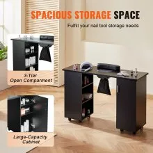 VEVOR Manicure Table, Nail Table Station with Electric Dust Collector, Moveable Nail Tech Desk with 8 Wheels (4 Lockable), 3 Dust Bag & Wrist Rest, MDF Nail Art Workstation for Spa Beauty Salon, Black
