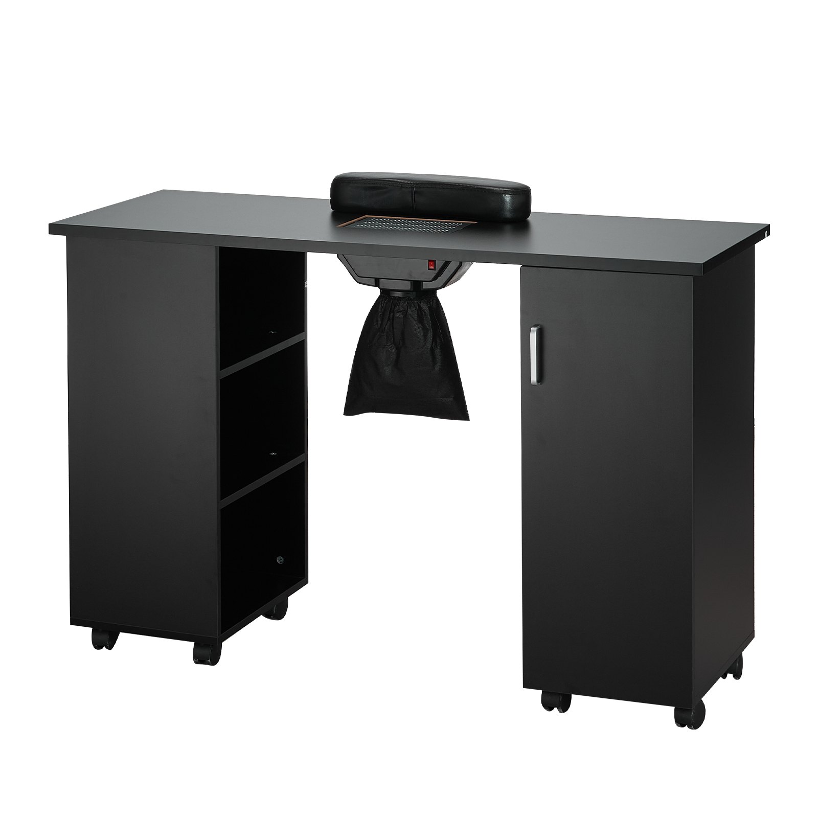 VEVOR Manicure Table, Nail Table Station with Electric Dust Collector, Moveable Nail Tech Desk with 8 Wheels (4 Lockable), 3 Dust Bag & Wrist Rest, MDF Nail Art Workstation for Spa Beauty Salon, Black