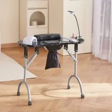 VEVOR Portable Manicure Table, Foldable Nail Table with Electric Dust Collector, Moveable Nail Tech Desk & 4 Wheels, 3 Dust Bags, Bendable LED Lamp, MDF Nail Art Workstation for Home Spa Beauty Salon