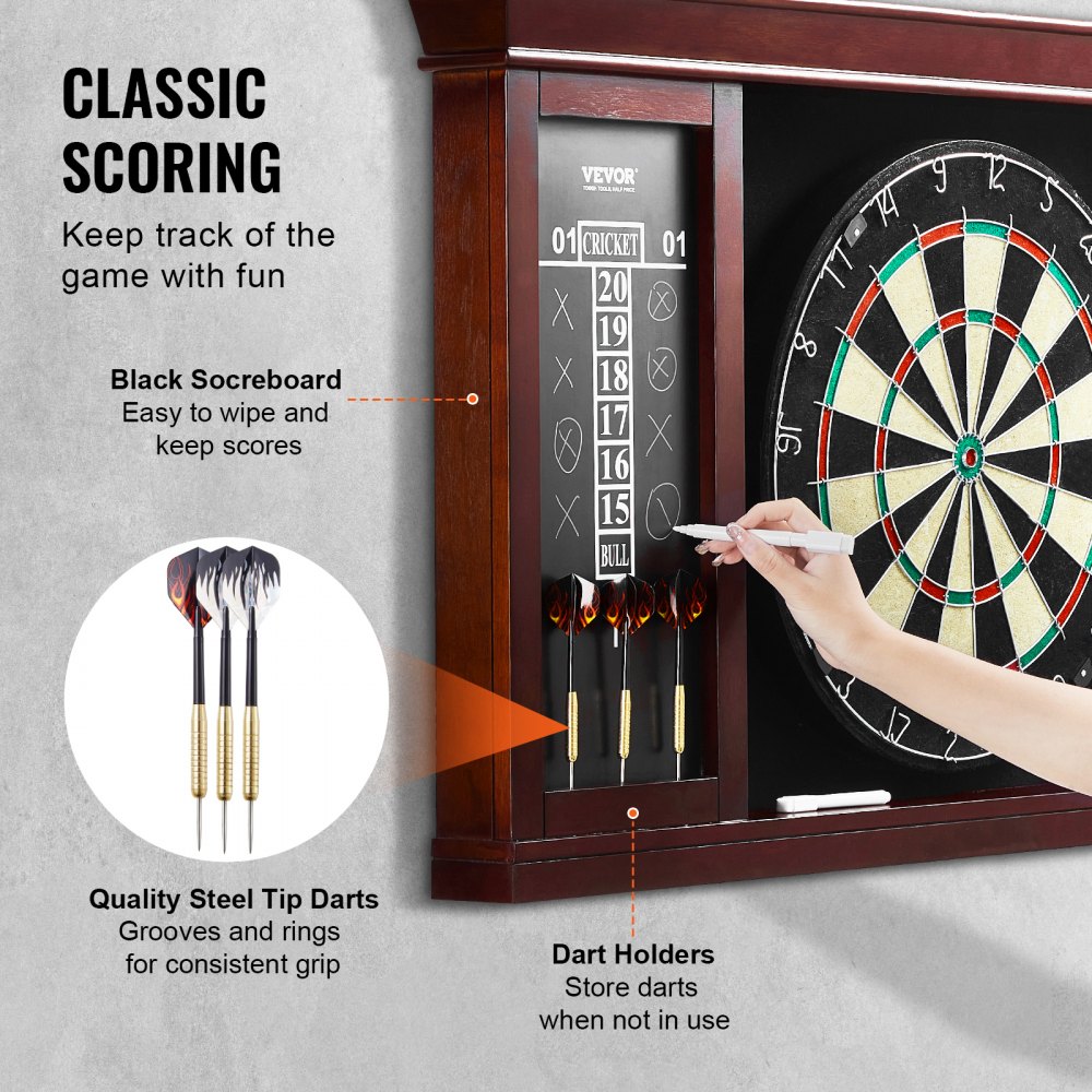 VEVOR Dartboard and Cabinet Set, Ready-to-Play Bundle Official Size Dartboard Cabinet Set, Steel Tip Dart Cabinet, Features Easy Assembly, Complete with All Accessories, Perfect for Cricket Games