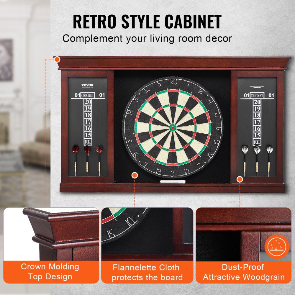 VEVOR Dartboard and Cabinet Set, Ready-to-Play Bundle Official Size Dartboard Cabinet Set, Steel Tip Dart Cabinet, Features Easy Assembly, Complete with All Accessories, Perfect for Cricket Games