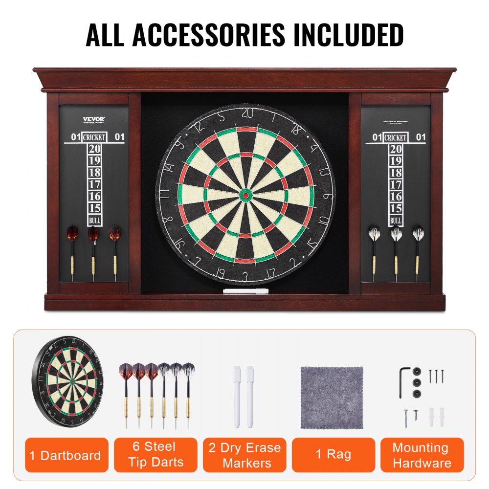 VEVOR Dartboard and Cabinet Set, Ready-to-Play Bundle Official Size Dartboard Cabinet Set, Steel Tip Dart Cabinet, Features Easy Assembly, Complete with All Accessories, Perfect for Cricket Games