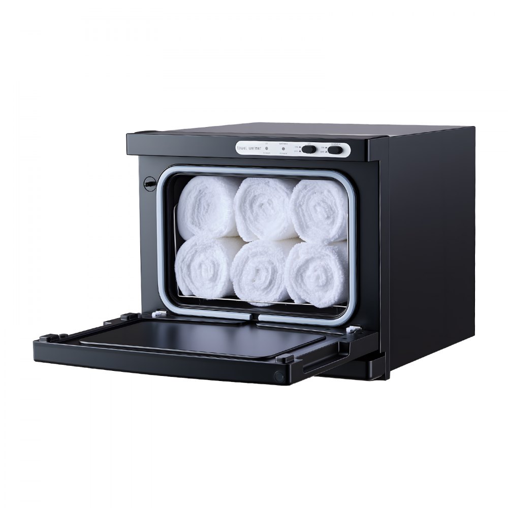VEVOR Hot Towel Warmer, 1.76 gal Small Towel Warmer Cabinet with Clip & Stainless Steel Rack, Holds up 12 Towels, Portable All-Round Heating Cabinet for Spa, Barber, Manicures, Massage, Salon, Black