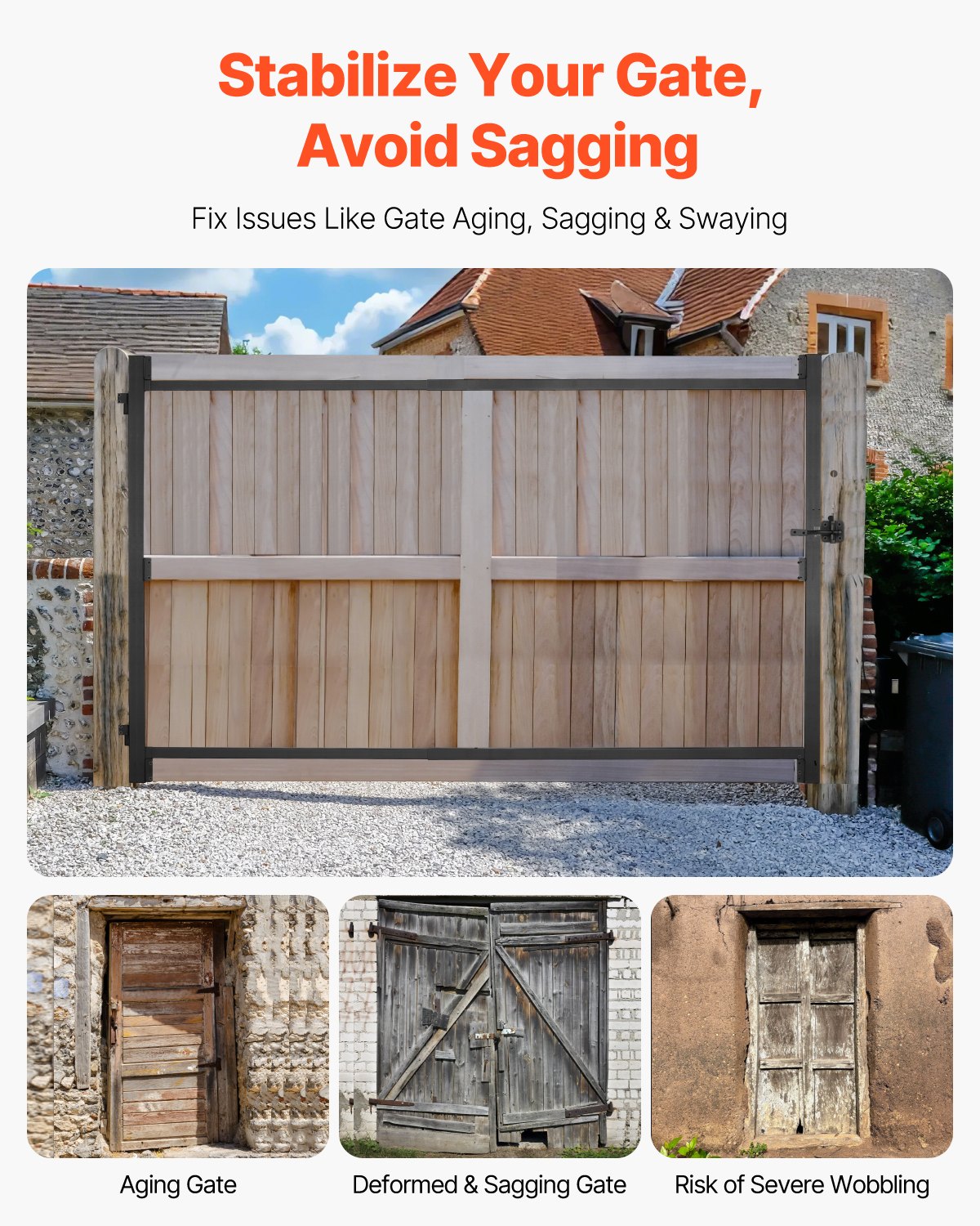 VEVOR Gate Building Kit, Fits 91.5 to 152.4 cm Wide Openings, Up from 182.9 to 213.4 cm High Fence, Adjustable Gate Building Kit, Anti Sag Full Gate Frame Kit with Latch Lock, for Wooden Fence, Iron