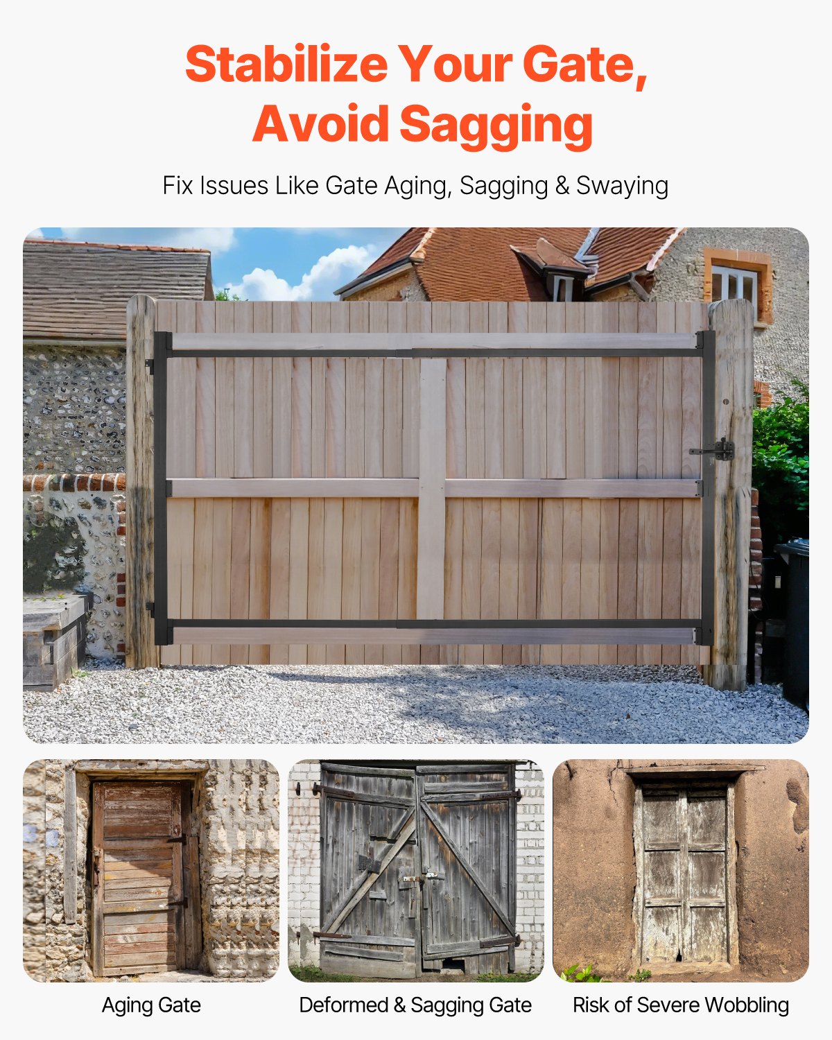 VEVOR Gate Building Kit, Fits 101.6 to 182.9 cm Wide Openings, Up from 121.9 to 152.4 cm High Fence, Adjustable Gate Building Kit, Anti Sag Full Gate Frame Kit with Latch Lock, for Wooden Fence, Iron