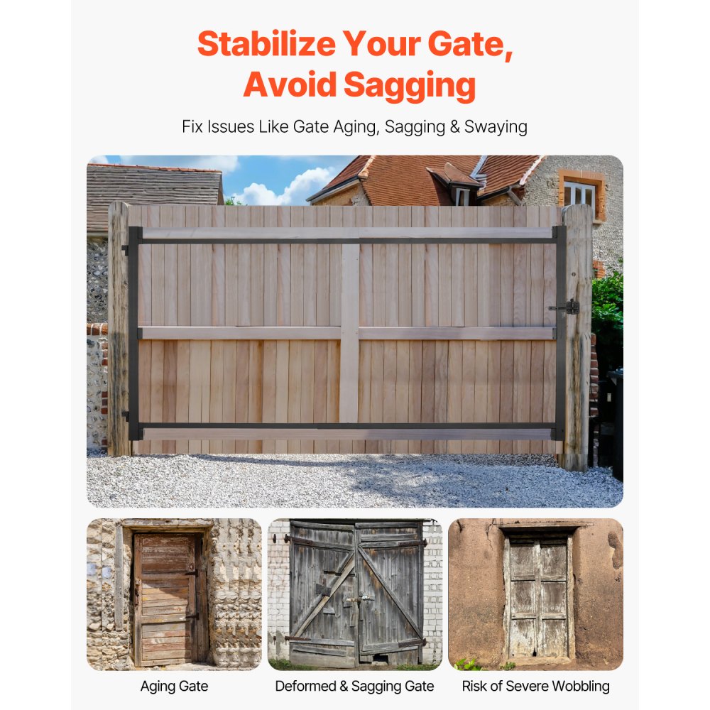 VEVOR Gate Building Kit, Fits 60 to 96 in Wide Openings, Up from 4 to 5 ft High Fence, Adjustable Gate Building Kit, Anti Sag Full Gate Frame Kit with Latch Lock and Screws, for Wooden Fence, Iron