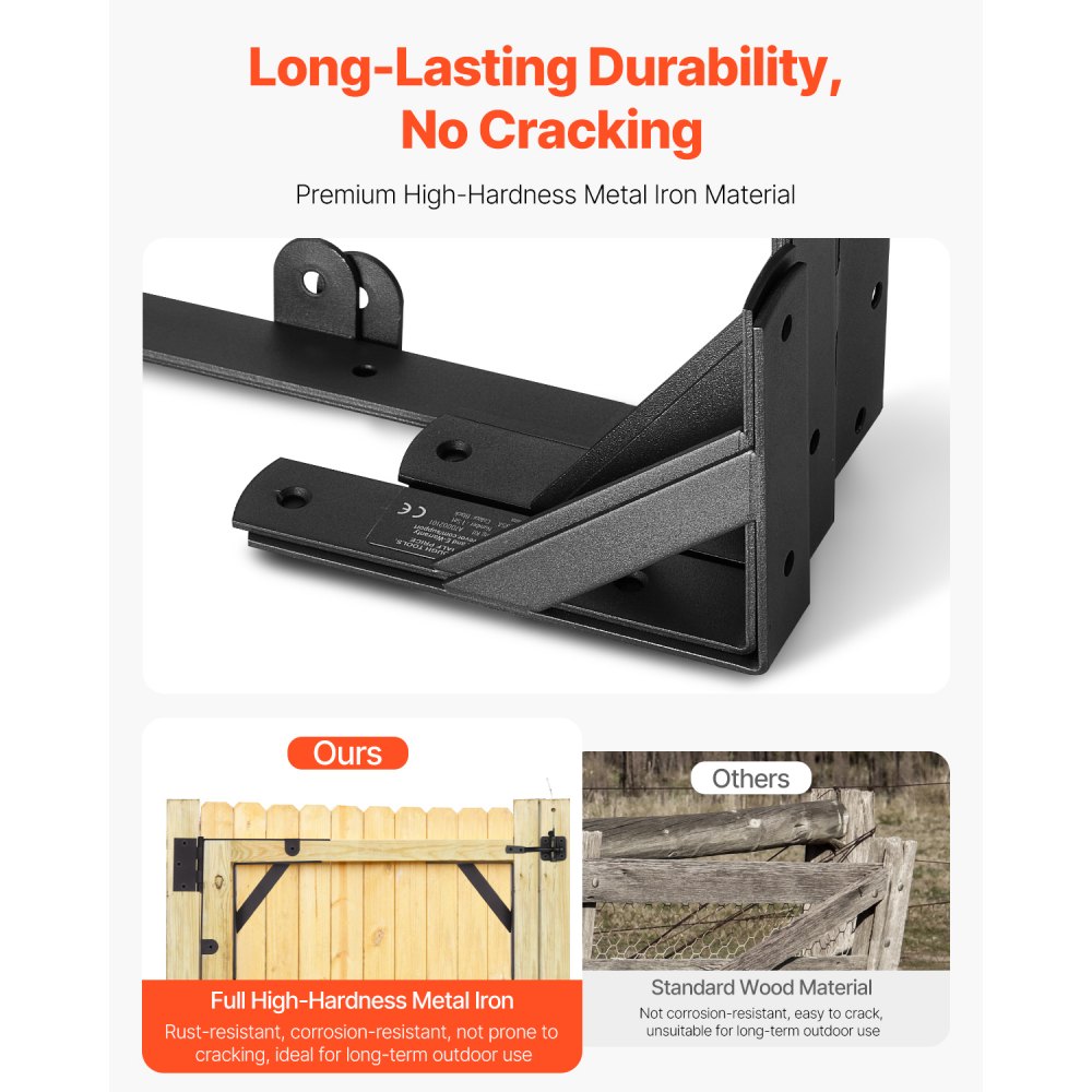 VEVOR Gate Corner Brace Bracket, Anti Sag Gate Frame Hardware Kit, Gate Frame Brace Bracket with Latch Lock Rope, Latch Lock, for Shed Doors, Corral Gates, Driveway Gates, Wood Windows, Iron, Black