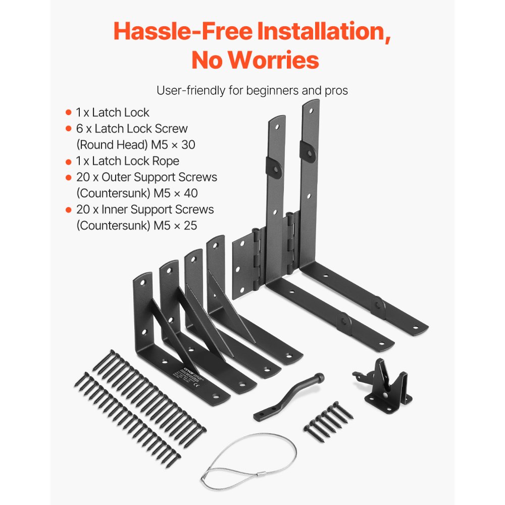 VEVOR Gate Corner Brace Bracket, Anti Sag Gate Frame Hardware Kit, Gate Frame Brace Bracket with Latch Lock Rope, Latch Lock, for Shed Doors, Corral Gates, Driveway Gates, Wood Windows, Iron, Black