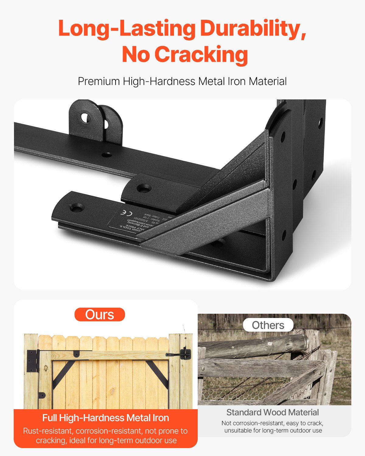 VEVOR Gate Corner Brace Bracket, Anti Sag Gate Frame Hardware Kit, Gate Frame Brace Bracket with Latch Lock Rope, Latch Lock, for Shed Doors, Corral Gates, Driveway Gates, Wood Windows, Iron, Black