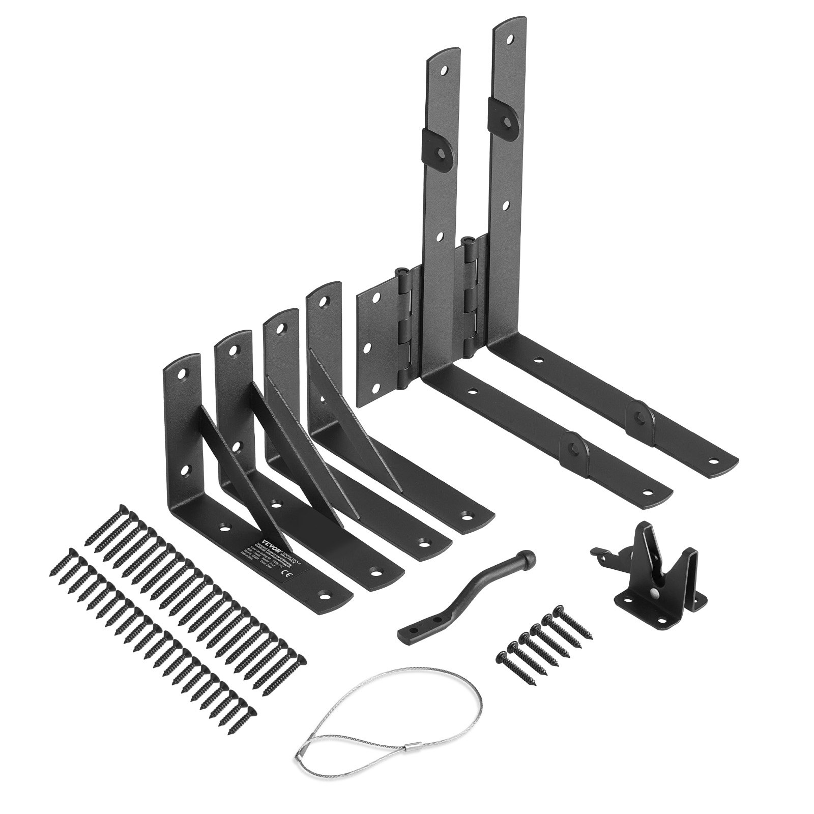VEVOR Gate Corner Brace Bracket, Anti Sag Gate Frame Hardware Kit, Gate Frame Brace Bracket with Latch Lock Rope, Latch Lock, for Shed Doors, Corral Gates, Driveway Gates, Wood Windows, Iron, Black