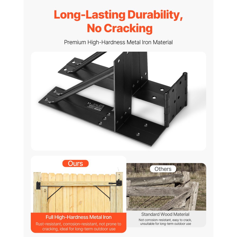 VEVOR Gate Corner Brace Bracket, Anti Sag Gate Frame Hardware Kit, Gate Frame Brace Bracket with Latch Lock, Latch Lock Rope, for Shed Doors, Corral Gates, Driveway Gates, Stable Gates, Iron, Black
