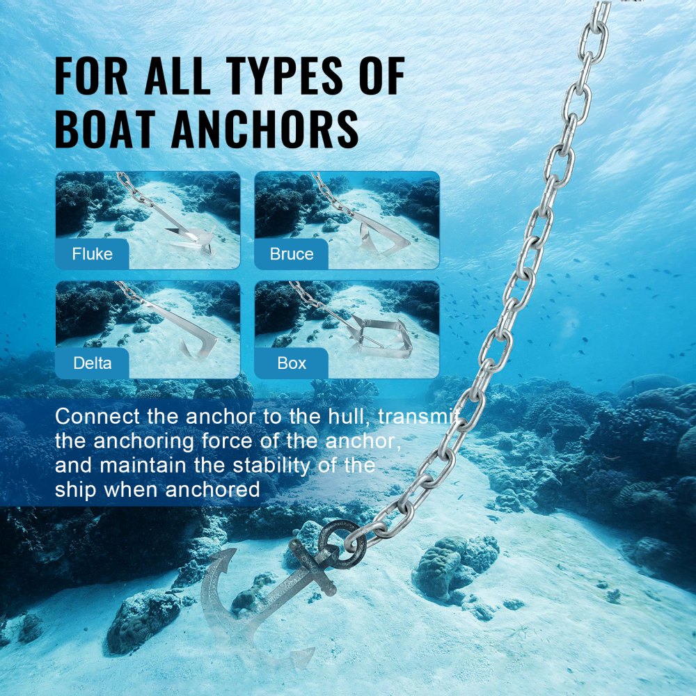 VEVOR Windlass Anchor Rode and Chain, 5/16" x 15' Boat Anchor Chain and 1/2" x 200' Nylon Rope, 2373 lbs. WLL/7120 lbs. BS, Galvanized Anchor Lead Chain and Nylon 3-Strand Rope for Boat Anchor System
