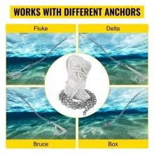 VEVOR Anchor Rode and Chain, 15' x 5/16" Boat Anchor Chain, 1/2" x 200' Nylon Rope, 2.2T Chain Tension Galvanized Steel Chain, Windlass-Grade Three Strand Twist Nylon, Anchor Chain for Boats, Ships