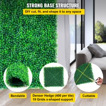 VEVOR Artificial Boxwood Panels, 20 PCS 20\"x20\" Boxwood Hedge Wall Panels, PE Artificial Grass Backdrop Wall 1.6\", Privacy Hedge Screen for Decoration of Outdoor, Indoor, Garden, Fence, and Backyar