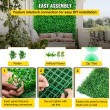 VEVOR Artificial Boxwood Panels, 20 PCS 20\"x20\" Boxwood Hedge Wall Panels, PE Artificial Grass Backdrop Wall 1.6\", Privacy Hedge Screen for Decoration of Outdoor, Indoor, Garden, Fence, and Backyar