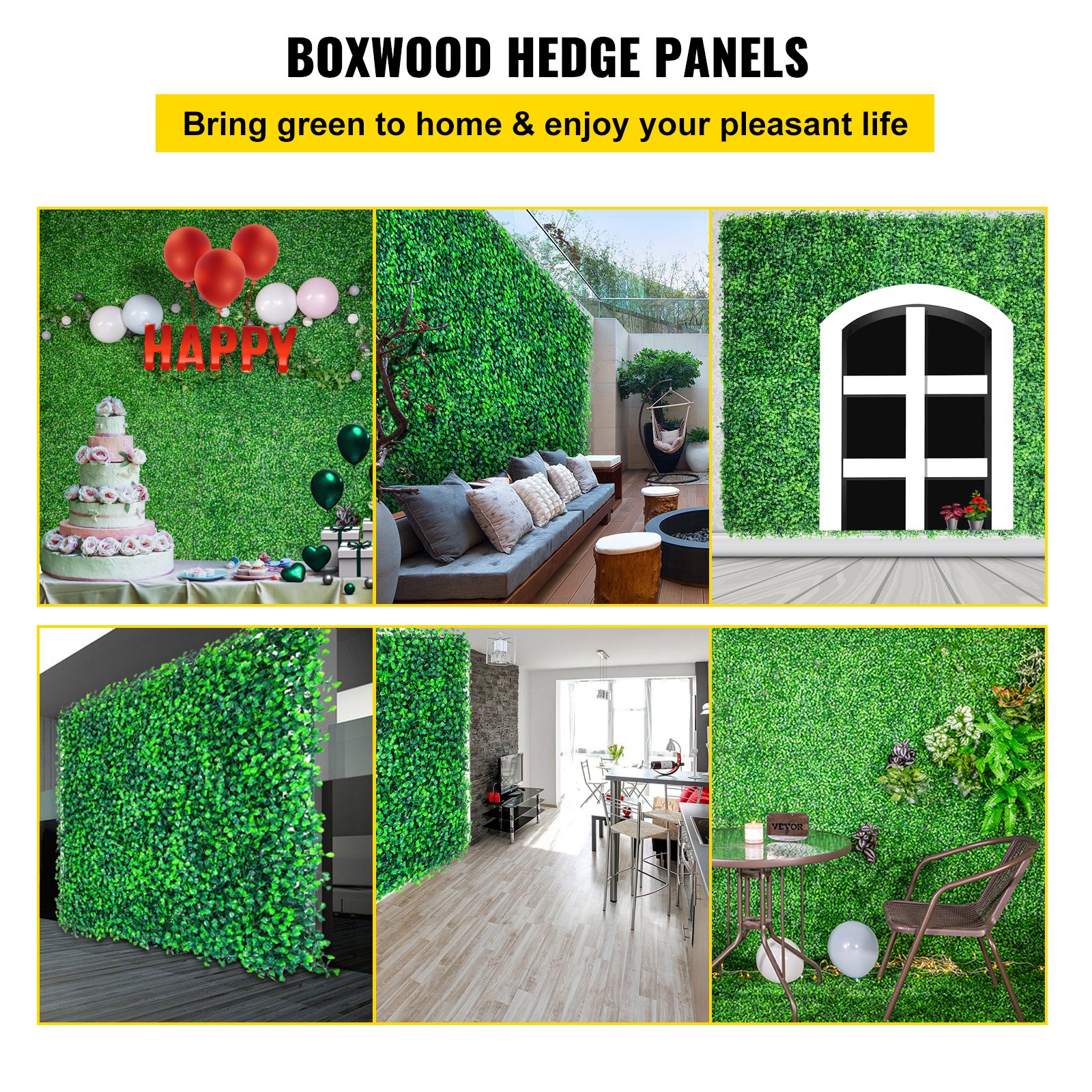 VEVOR Artificial Boxwood Panels, 20 PCS 20\"x20\" Boxwood Hedge Wall Panels, PE Artificial Grass Backdrop Wall 1.6\", Privacy Hedge Screen for Decoration of Outdoor, Indoor, Garden, Fence, and Backyar