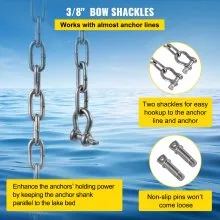VEVOR Anchor Chain, 10 ft x 5/16 in 316 Stainless Steel Chain, 3/8" Anchor Chain Shackle, 7120lbs Anchor Lead Chain Breaking Load, 9460lbs Anchor Chain Shackle Breaking Load, Anchor Chain for Boats